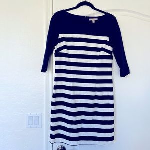 Banana Republic Navy Blue and White Striped Work Dress - Size 10P